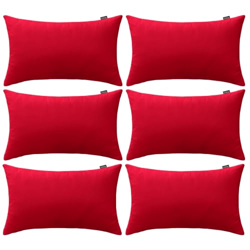 6 Pack Decorative 100% Cotton Pillow Covers Rectangle Cushion Cover Solid DIY Halloween Throw Pillowcase for Home Sofa Bedroom,Red,6 Pack-12" x 20"/30x50cm (ONLY Covers, NOT Insert)