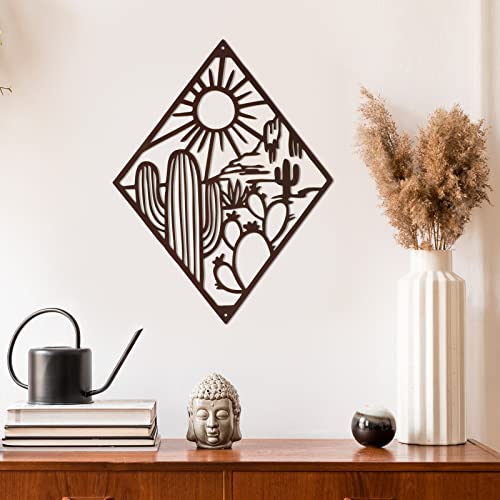 Therwen Metal Cactus Wall Decor Natural Themed Metal Wall Art Plant Modern summer Cactus Decor for Office Home Living Room Bathroom Housewarming(Classic,Dark Brown)