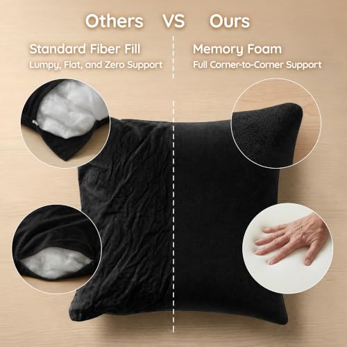 AM AEROMAX 20x20 Memory Foam Throw Pillow Inserts, 2 Pack, Square, Black