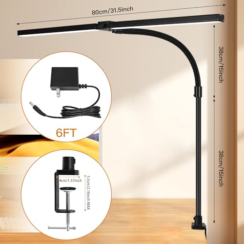 LED Desk Lamp for Office Dorm Home - Eye Caring Desk Light with Timer, Remote Control 24W Brightest Dual Screen Computer Monitor Gooseneck Dimmable Table lamp with Anti-Glare Cover Clamp