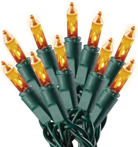 Dobar Holiday Pride Yellow Gold Christmas Lights on Green Wire - 100 Count Gold Christmas Tree Lights (24 Ft) - Indoor/Outdoor Use - UL Listed - Static/Flashing Modes - Connectable