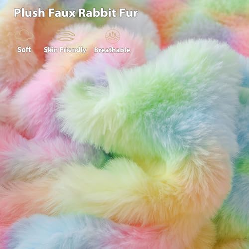 LIFEREVO Fluffy Faux Rabbit Fur Bubble Throw, Rainbow Plush Shaggy Blanket for Couch Sofa Chair, Soft Cute Tie Dye Furry Blanket Adults Kids Girls, Fuzzy Throw for Bedroom Living Room, 50x60, Rainbow