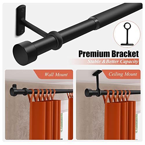 1 Inch Curtain Rods for Windows, 32 to 86 Inch Black Rustic Curtain Rod Set, Modern Design Drapery Tubes with Brackets Room Divider, For Indoor and Outdoor
