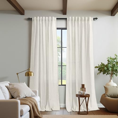 KOUFALL Linen Curtains 96 Inches Long 2 Panels Set, Boho Modern Farmhouse Decor Drapes for Living Room, 8FT Cream Ivory Natural Pottery Earth Tone Sheer Floor to Ceiling Curtains for Barn Furniture