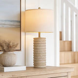 PoKat 27'' Farmhouse Table Lamps Set of 2 for Living Room, Stone-Like Bedside Lamp for Bedroom, Boho Ceramic Tall Lamps for Nightstand Office Sideboard Entryway Distressed (Antique Beige)