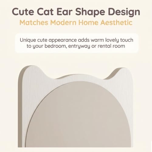 Rotating Full Length Cat Ear Floor Mirror with Storage, 360° Swivel Stand, HD No-Distortion Glass, Space Saving for Bedroom, Living Room, Entryway(Walnut,165x40cm/65x15.7in)