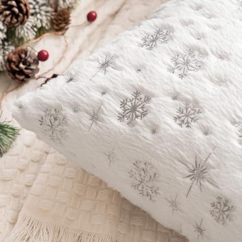 MIULEE Christmas Decorations Pillow Covers 20x20 Ivory Silver Snowflake