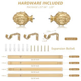 Curtain Rods for Windows 66 to 120 Inches 1 Inch Diameter Adjustable Drapery Rod Decorative Single Window Curtain Rods with Classic Finials, Gold