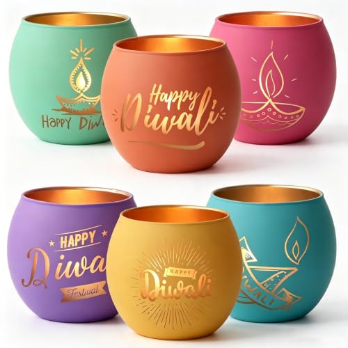 SHMILMH Happy Diwali Decorations for Home Candle Holder Diwali Gifts 6 PCS