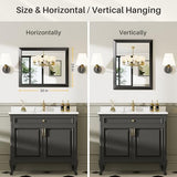 Briivue 24x30 Inch Black Bathroom Mirror for Wall, Thick Metal Framed Rectangle Mirrors for Over Sink, Bedroom, Living Room, Entryway, Anti-Rust, HD Tempered Glass