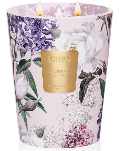M&SENSE Lavender Glow Soy Candle, 35oz 3-Wick, Sleep Calming Aromatherapy