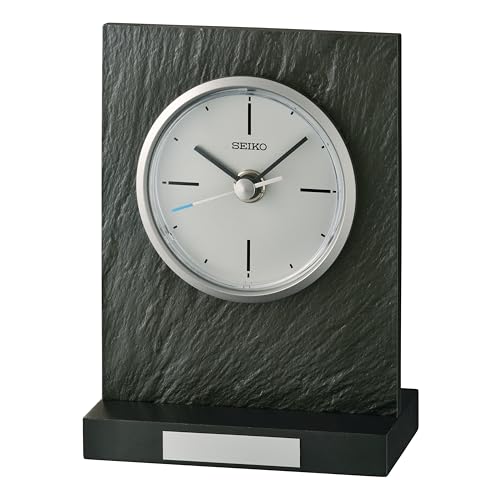 SEIKO QXG153NLH Faux Slate Non Ticking Desk Clock, Dark Gray, 6 x 4 Inches