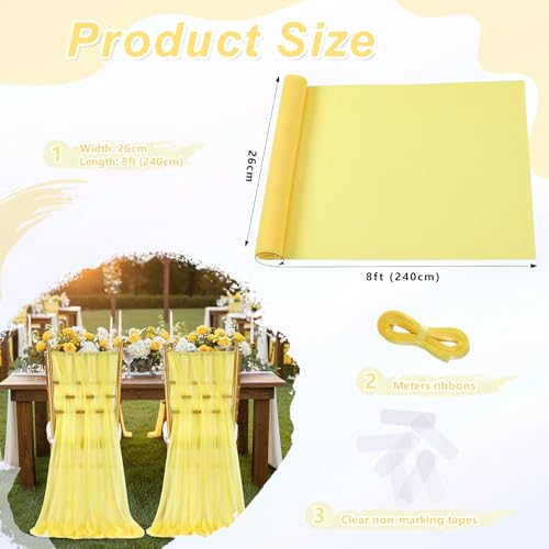 Yellow Chair Sashes for Wedding: 16 Pieces 8ft Long Sheer Draping Fabric – Party Dinner Banquet Event Chair Decorations