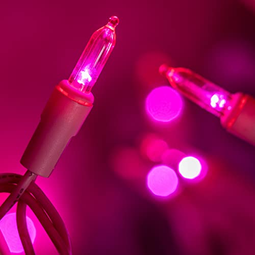YULETIME 100 Pink LED Christmas Lights, 33 ft Pink Wire UL String Light | Stay Lit, End-to-End Connectable, UL Certified, Commercial Grade, 1-Strand 100 Lights, 4" Spacing