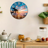 XFM Blue Nautical Beach Wall Clocks Battery Operated Palm Tree Wall Clocks for Living Room 12 Inch Round Glass Silent Wall Clock Non Ticking Sunset Clock