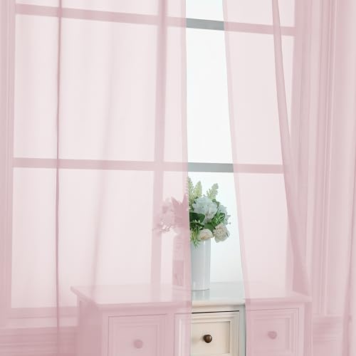 OVZME Blush Pink Sheer Curtains 84 Inches Long 2 Panels - Soft Light Filtering Window Sheer Panels for Living Room/Bedroom, Top Dual Rod Pocket, 1 Pair, Each 42Wx84L Inches
