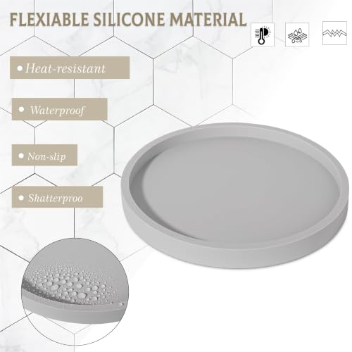 Silicone Bathroom Tray Coffee Table Decor Perfume Organizer, 9" Light Grey