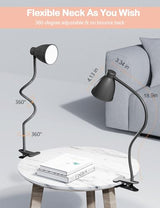 BOHON Desk Lamp 5 Color Modes 10 Brightness Dimmer Reading Light Black | 10W 38 LED Clamp Lamp with Auto Off Timer 360° Flexible Neck Clip on Light for Bed Bedside, AC Adapter Include