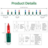 LAMPHOME Red White and Blue Patriotic Mini String Lights, 31.9FT 150 Incandescent Lights, Connectable 120V Waterproof Green Wire, 4th of July Independence Day Decor for Indoor Outdoor Christmas Party