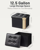 Bsketa Storage Ottoman Bench,17 Inch Folding Leather Foot Rest Stools,Black
