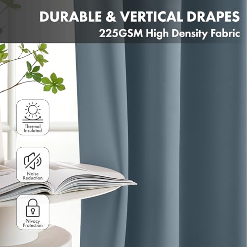 Stone Blue Blackout Curtains for Bedroom Living Room 63 Inch Long 2 Panels, Solid Thermal Insulated Grommet Drapes, Room Darkening Sunlight Blocking Window Treatments, W40 x L63 Inch