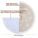 AerWo 48inch Christmas Tree Skirt with White Snowflake, Burlap Tree Skirt with Fur Sides Farmhouse Christmas Tree Skirts for Xmas Decor Festive Holiday Decorations Indoor Outdoor