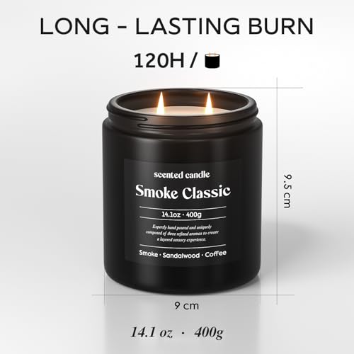 CHILLFLAME Candles for Men, 14.1 oz Scented Candles for Home, 2 Wicks Blended Scents Birthday Candles Gifts for Men, Teacher, Boyfriend (Smoke+Sandalwood+Coffee)