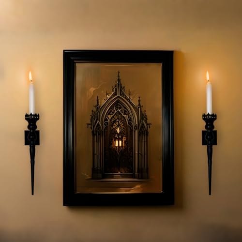 Gothic Wall Sconce Candle Holder for Taper Candles (Set of 2) Black Iron Crown and Scepter Design Victorian Wall Decor for Living Room, Bathroom,Dining Room