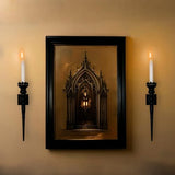 Gothic Wall Sconce Candle Holder for Taper Candles (Set of 2) Black Iron Crown and Scepter Design Victorian Wall Decor for Living Room, Bathroom,Dining Room