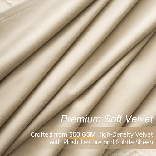 Topfinel Beige Velvet Curtains 84 Inches Long for Bedroom Living Room Neutural Elegant Soft Velvet Modern Boho Blackout Thermal Back Tab Curtain Drapes Home Decor Set of 2,84 inch Length
