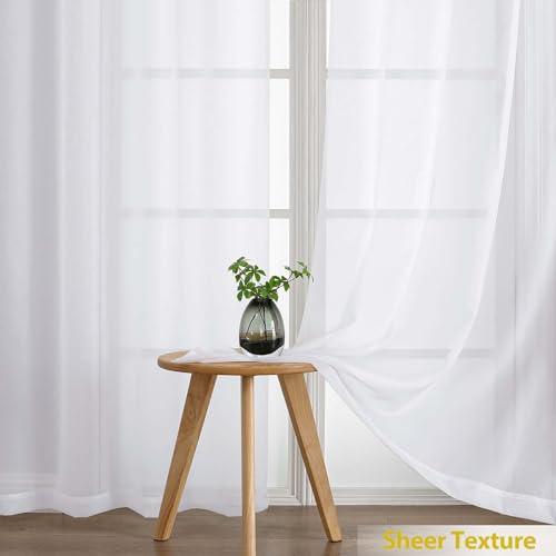LIVEKID White Sheer Curtains 84 Inches Long 2 Panels - Light Filtering Breathable Voile Textured Sheer Curtains for Bedroom/Living Room, Rod Pocket Soft Elagant & Airy Solid Drapes, W42 x L84