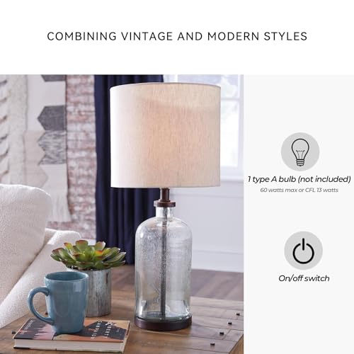 Signature Design by Ashley Bandile Modern Farmhouse 22.5" Seeded Glass Table Lamp, Bronze