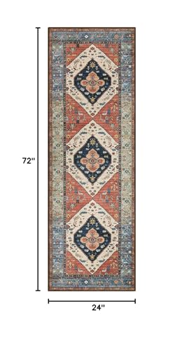 Washable Rug Runners for Hallways, 2x6 Rug Runners Vintage Tribal Medallion Bathroom Kitchen Runner Rugs with Rubber Backing, Boho Hallway Runner Rug for Bedroom Entryway Laundry Room