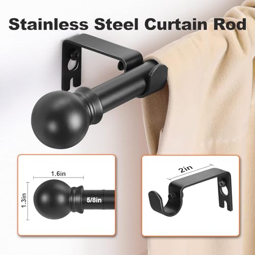 Black Curtain Rods for Windows 35"- 46", Decorative Drapery Rod Adjustable by Splicing, 5/8 inch Small Curtain Rod for Bedroom, Living Room, Kitchen and Outdoors