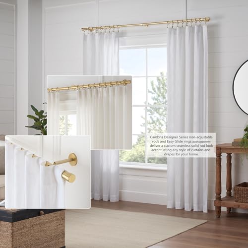 MODE Cambria® Designer Series - Premium 7 foot Custom Curtain Rod - 1-1/8 inch Large Diameter - Non-Adjustable for a Seamless Look - Premium Designer Brackets and End Caps - Brushed Gold Finish