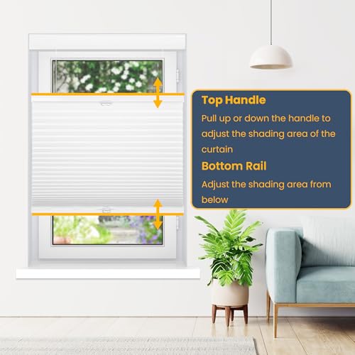 SUNFREE Top Down Bottom Up Cellular Blinds,Cellular Shades Blackout, Honeycomb Window Shade for Windows, 34" W x 64" H, White(Blackout)
