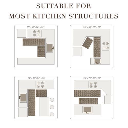 Kitchen Rugs Sets of 2, Non Slip Kitchen Mats for Floor, Brown