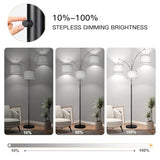 Dimmable Floor Lamp, 3 Lights Black Arc Floor Lamp, Modern Tall Standing Tree Lamp with Grey Linen Shades & Heavy Base, 3000LM LED Bulbs, Bright Lighting for Living Room, Bedroom, Office & Reading