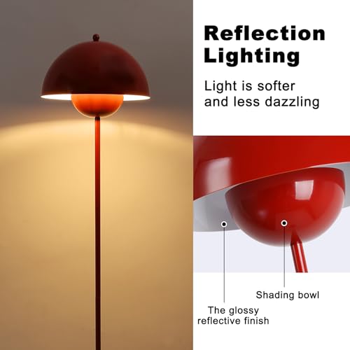 Modern Floor Lamp for Living Room, Industrial Tall Standing Lamp for Bedroom, Metal Shade Reflecting Light Reading Floor Lamp for Office, Nursery Room, Corner(Dark Red)
