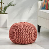 Poona Handcrafted Modern Cotton Pouf, Coral