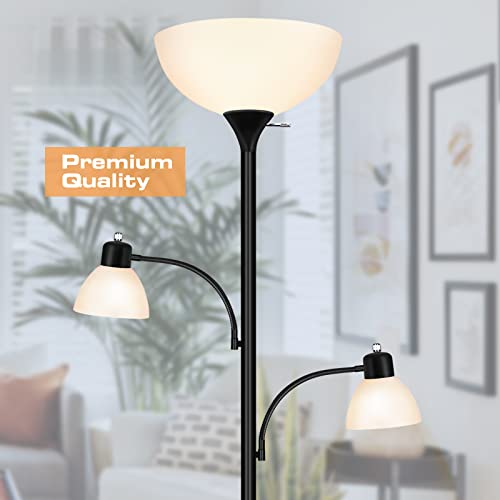 Floor Lamps for Living Room, 72" Tall Torchiere Floor Lamp with 8W Adjustable Reading Lights, Industrial Lamps for Living Room, Bedroom, Office, Black Tree Floor Lamp【3 Bulbs Included】