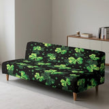 St Patrick's Day Green Leaf Armless Sofa Couch Bed Slipcovers with Elastic Bands Furniture Protector Stretchy Futon Covers Fit for Kids and Pets