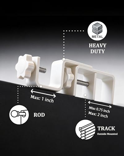 Mimiio No Drill Curtain Rod Brackets for Outside-Mount Blinds, Tool-Free Over-Blind Curtain Rod Holders, Fits 1-2" Rectangular Headrails, No Wall Damage, Renter Friendly Window Hardware, 4 Pack, White