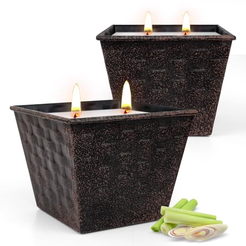 Citronella Candles Outdoor – 2 Pack, 12oz Each, Large Double-Wick Soy Wax Candles, 100-Hour Burn Time, for Patio, Camping, Backyard, Emergency & Survival