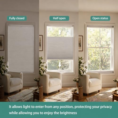 Changshade Blackout Top Down Bottom Up Cellular Shades, Cordless Honeycomb Blinds for Bedroom, Nursery & Bathroom, Total Privacy, 34" W*72" H,White