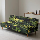 Coastal Armless Futon Cover with Elastic Bottom Tropical Palm Leaves Couch Cover for Futon Washable Sofa Bed Slipcovers Rectangle with Elastic Band Furniture Protector for Home