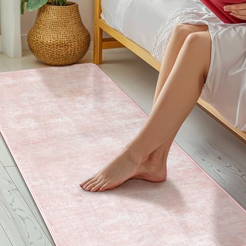 2x6 Washable Runner Rugs, Pink Stainproof Non-Slip for Hallway