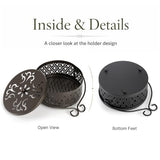 Kingrol 2 Pack Mosquito Coil Holders with Lids, Outdoor Metal Burners | Black and antique brass metal holders with lids to help contain ash for patio, garden, porch, camping, and outdoor tables