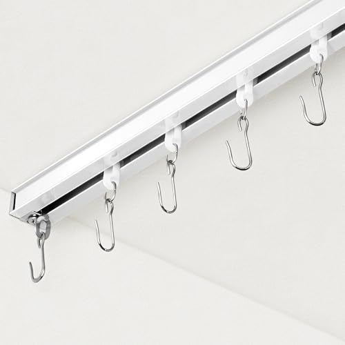FELIDESIGN Curtain Track, Ceiling Curtain Track for Room Divider, Ceiling Mount Rail Set with Roller Hooks, White, 9ft - 12ft