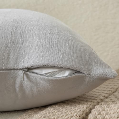 Pack of 2 Faux Linen Chenille Throw Pillow Covers Decorative Pillow Covers Velvet Accent Cushion Cover Pillow Case for Couch Sofa Living Room Bedroom Farmhouse Decor 20x20 Inch LightGrey